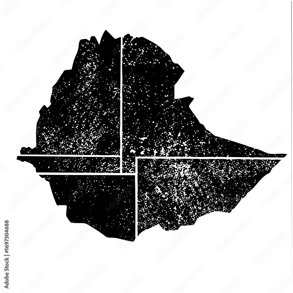 Poster vector abstract geometric map of ethiopia with distressed texture.