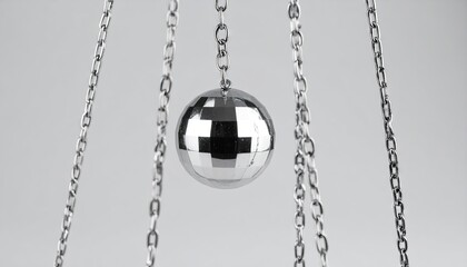 Silver Reflective Sphere Suspended from Chains