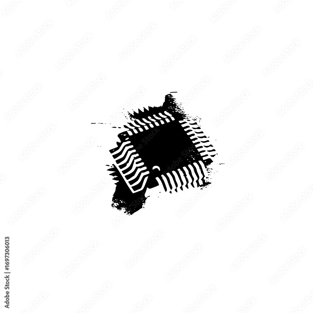 Poster vector abstract microchip with detailed pin connections.
