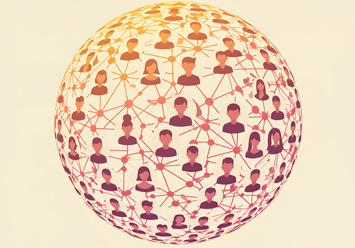 A spherical network of interconnected people, representing global connections and social interaction.