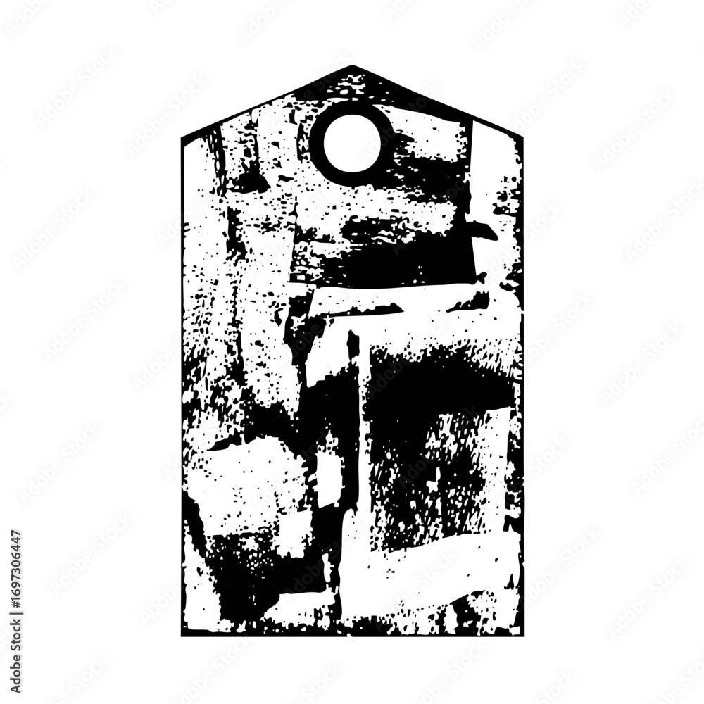 Poster vector abstract tag with circular opening and distressed texture.
