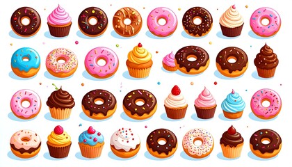 Colorful collection of cupcakes and donuts