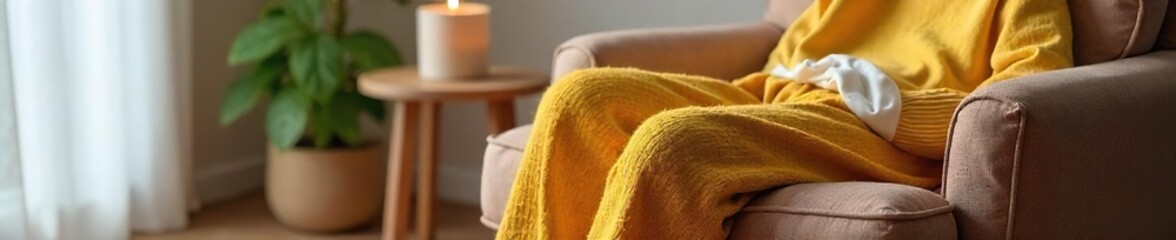 Cozy home scene featuring a pair of comfortable pants casually draped over a chair indoors, suggesting relaxation and comfort , simple, relaxation