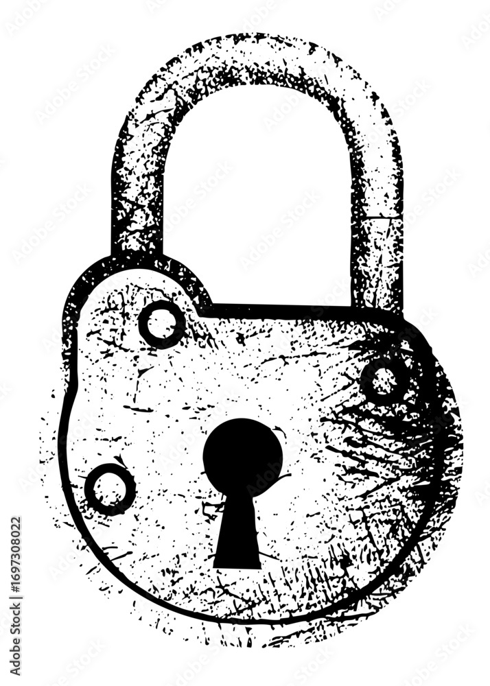 Poster vector distressed padlock with a keyhole and shackle.