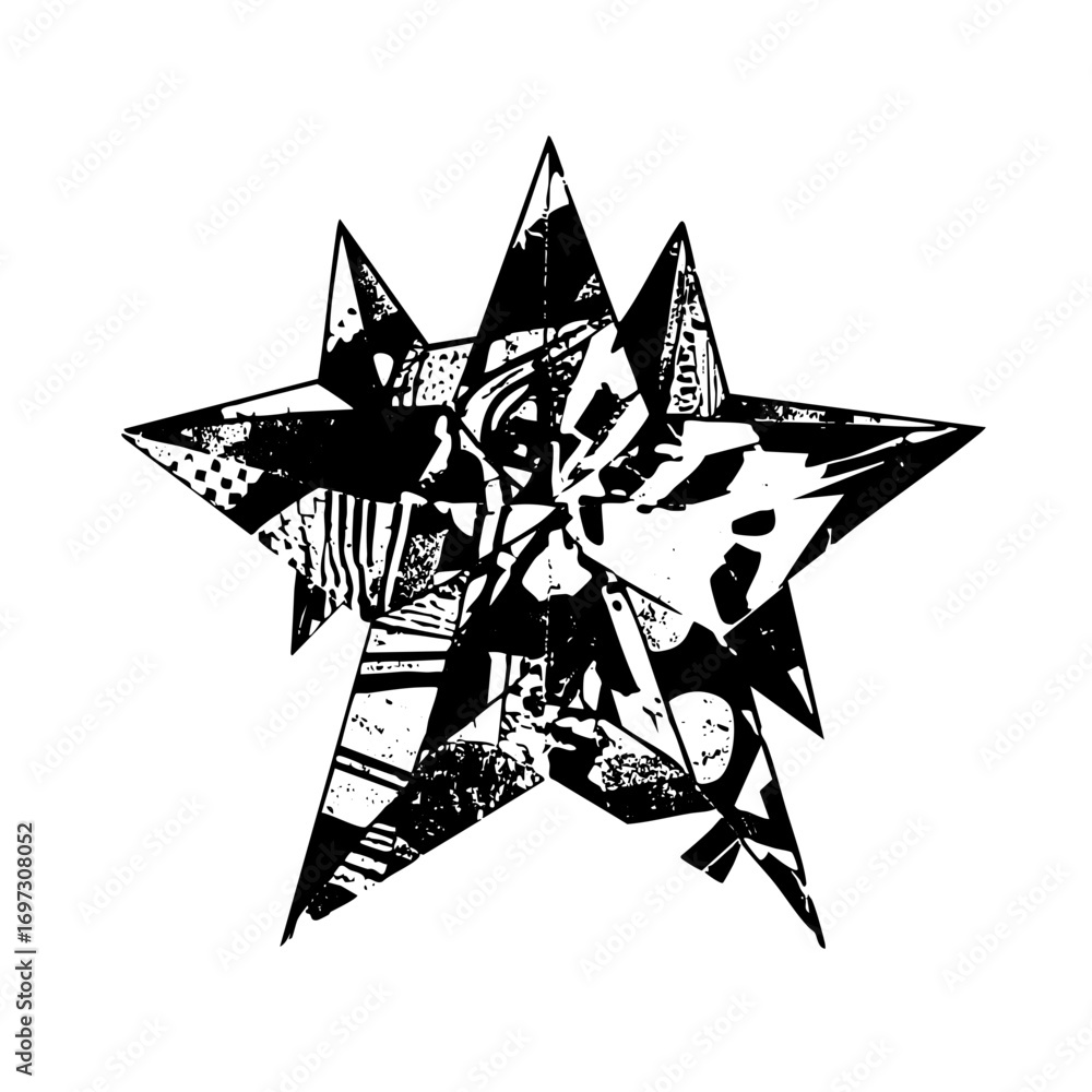 Poster vector abstract distressed star with chaotic internal .