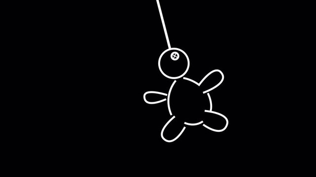 Hanging Voodoo Doll Outline &mdash; Seamless Loop Animation, Alpha Channel, Minimal Horror Icon