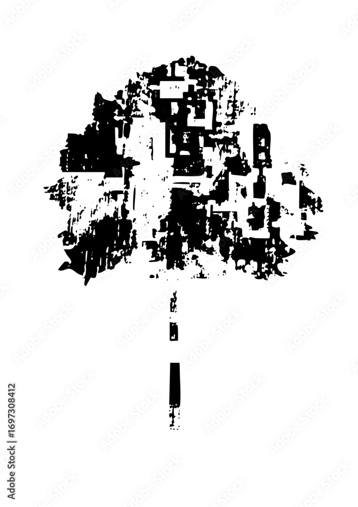 Aufkleber vector abstract tree with a textured canopy and slender trunk.
