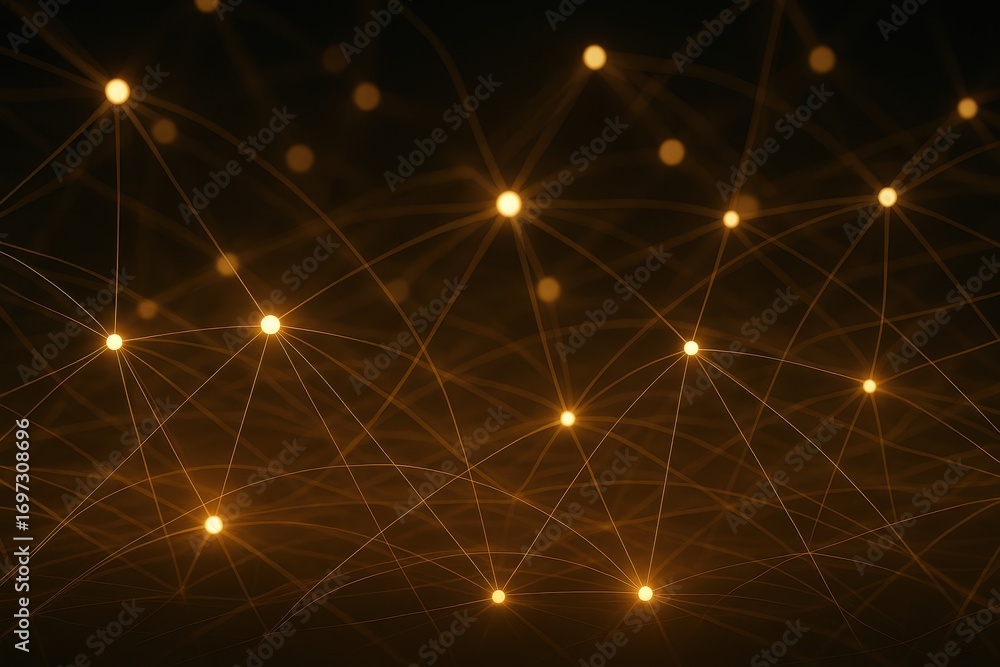 Poster network of connected lights: intricate network of interconnected points of light on a dark canvas, s