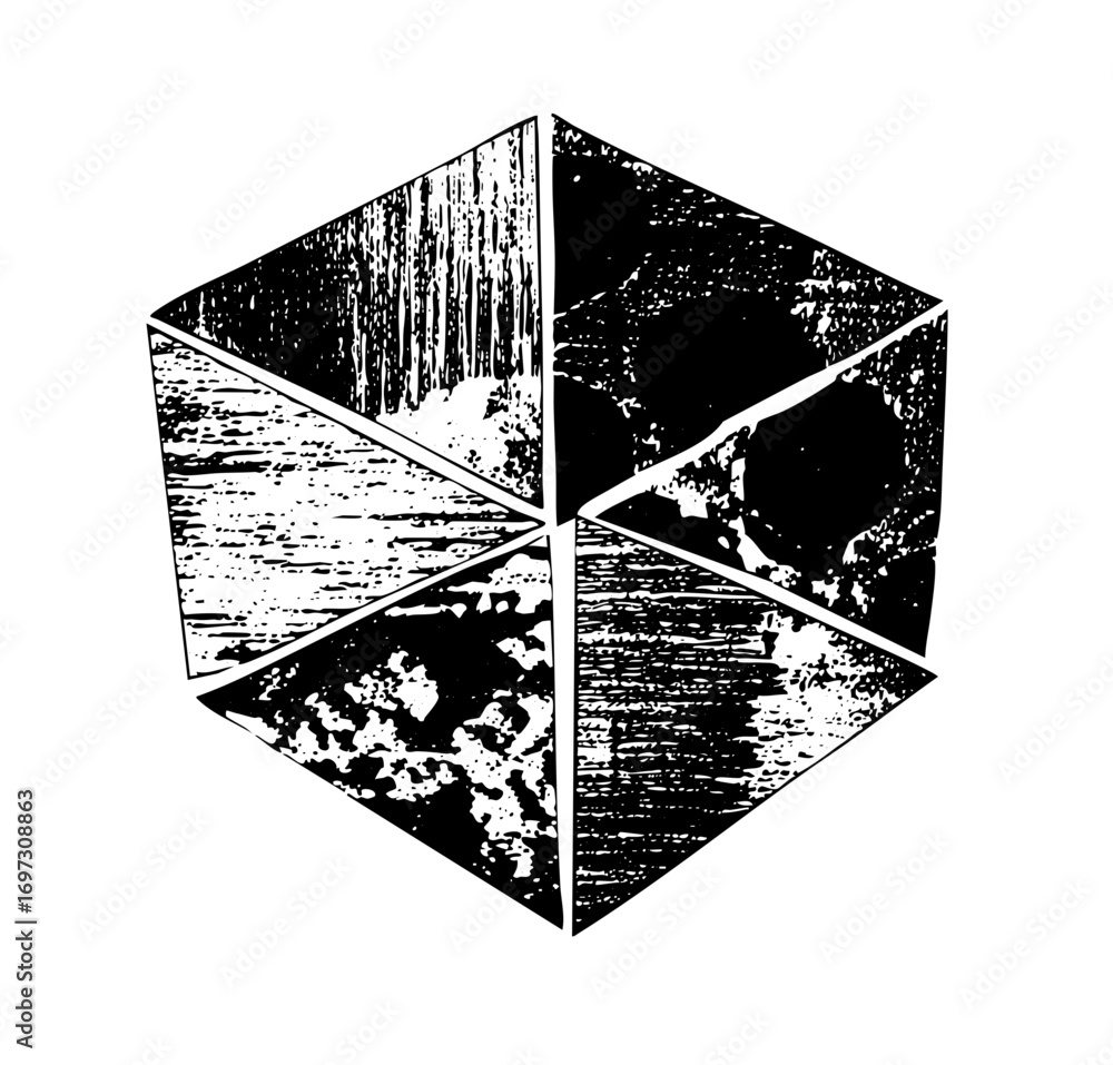 Poster vector geometric hexagon with textured facets .