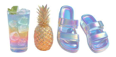 Colorful Summer Refreshment with Pineapple, Drink, and Slippers
