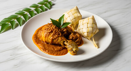 Chicken with Ketupat on Plate