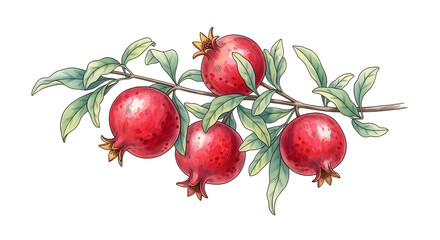 Pomegranate Branch with Leaves Illustration
