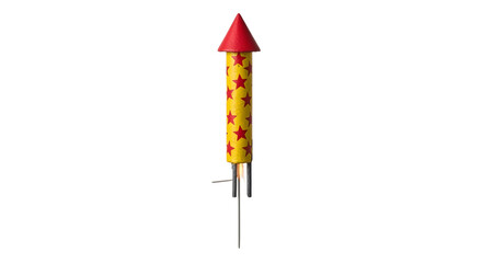 Single yellow firework rocket with red cone and star patterns.