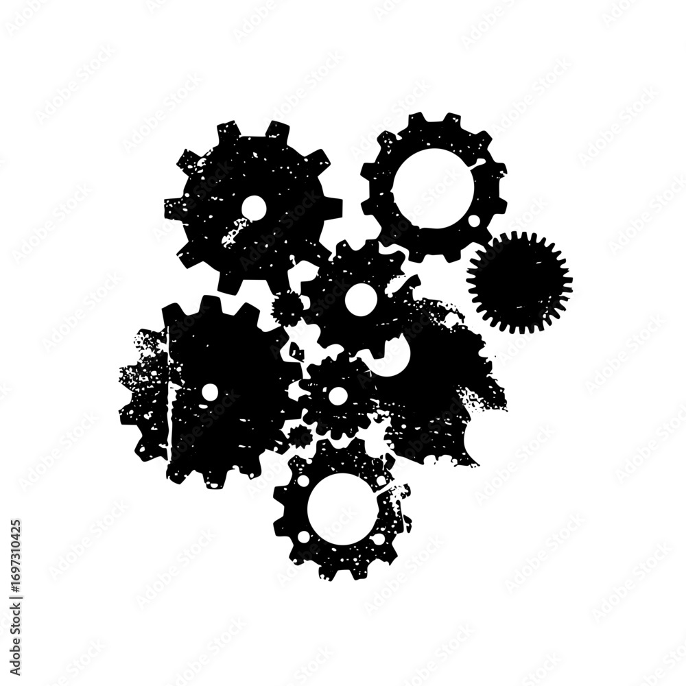 Poster vector interlocking gears with distressed texture