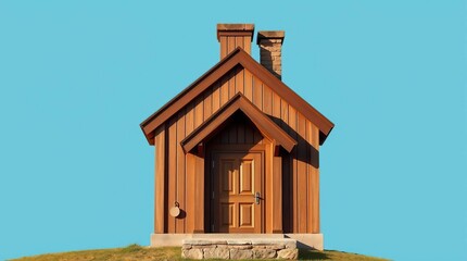 Wooden Cabin on Grassy Hill.