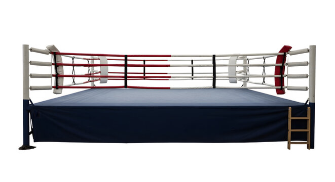 A Boxing Ring with Red White and Blue Ropes and a Blue Mat. - Powered by Adobe