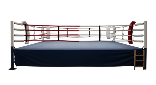 A Boxing Ring with Red White and Blue Ropes and a Blue Mat. - Powered by Adobe