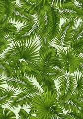 Naklejka premium Lush green palm fronds create a vibrant tropical rainforest pattern