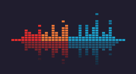 A vibrant flat design vector illustration showcasing an abstract digital sound wave equalizer, representing audio frequencies and music visualization