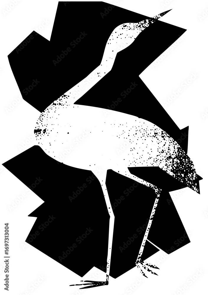 Aufkleber vector elegant crane with speckled texture and abstract shapes.
