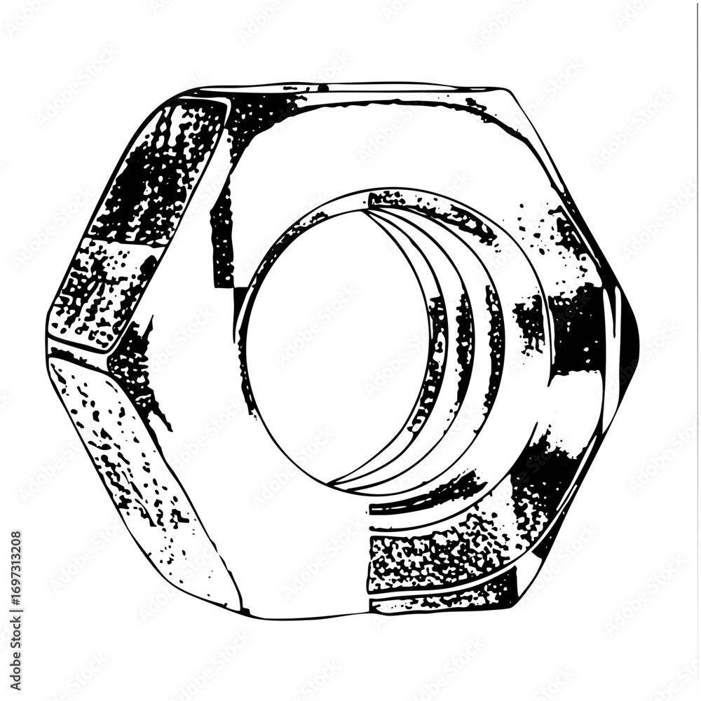 Aufkleber vector detailed vector of a hexagonal nut and bolt assembly.