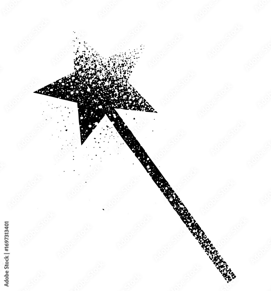 Poster vector disintegrating star wand with sparkling trail.