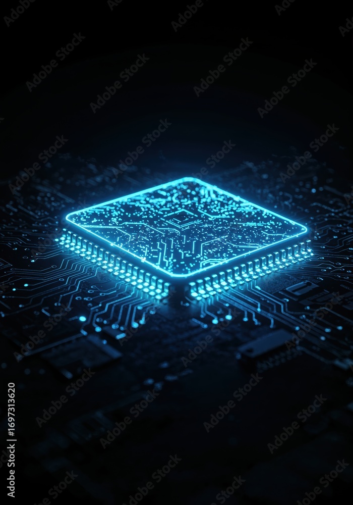Poster illuminating microchip: a detailed and close-up view showcases an intricately designed microchip wit