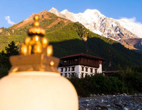 Mountain monastery at dawn
