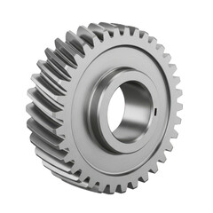Close up detailed view of a single metal gear with teeth and inner hub