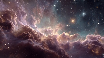 Fototapeta premium The stunning nebula showcases rich hues of pink and orange amidst a sea of stars, creating an otherworldly and visually captivating space texture backdrop scene.