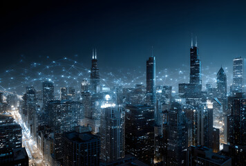 Fototapeta premium Downtown chicago cityscape with a techology theme