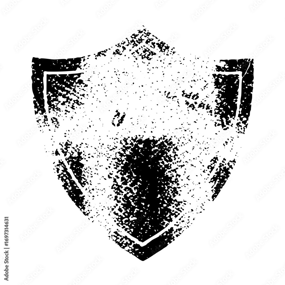 Poster vector distressed heraldic shield with angular and central void.