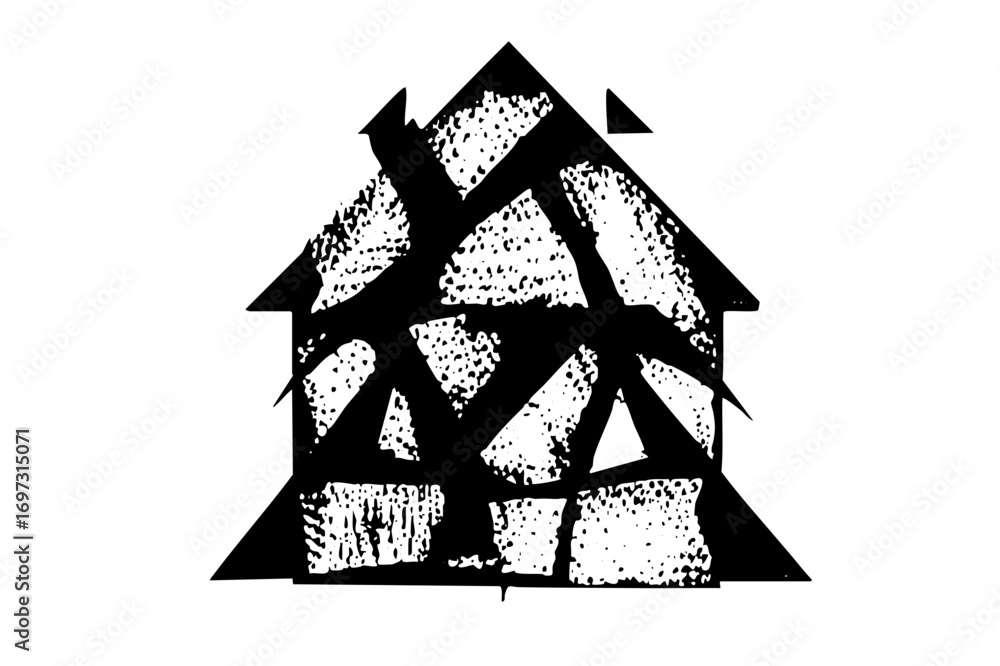 Poster vector abstract house with intersecting lines.
