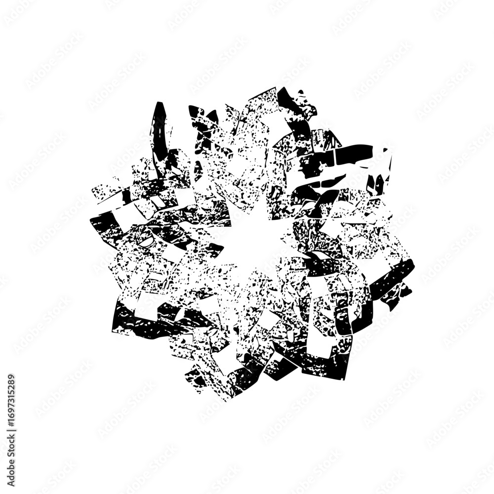 Poster vector abstract shattered explosion with fragmented geometric shapes.