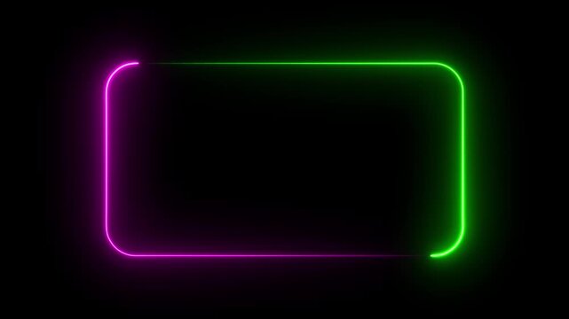 Rounded rectangle neon frame in green and pink border