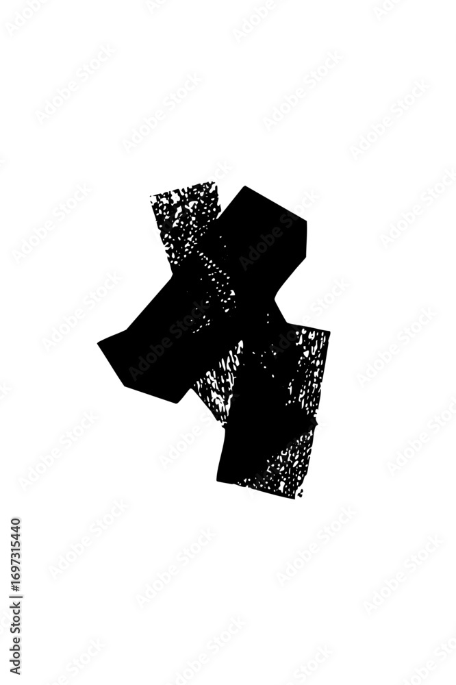 Poster vector abstract black cross symbol with textured edges.