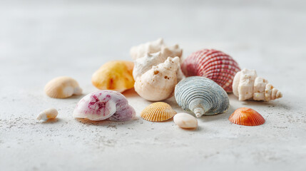 table adorned with variety of souvenir seashells evoking tranquil vibes of bali