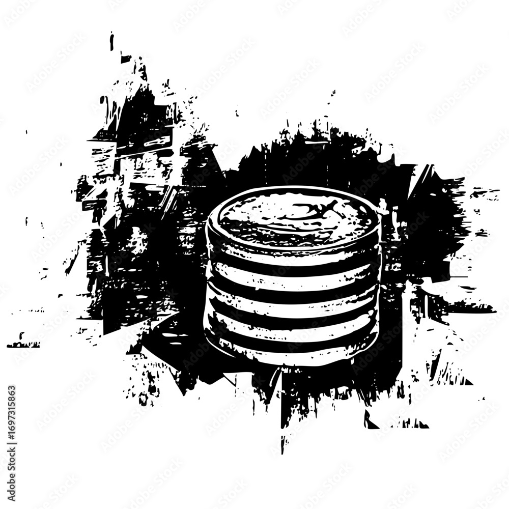 Poster vector stacked cylindrical containers with a dark textured top .