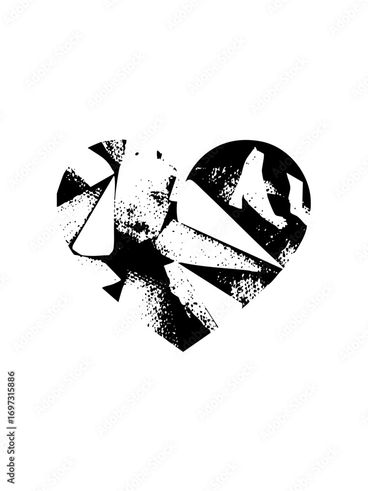Aufkleber vector abstract heart with distressed typographic elements.