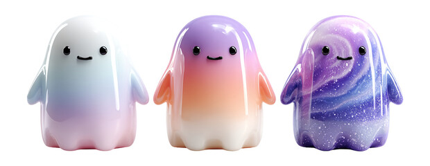 Cute Colorful Ghost Characters with Smiling Faces for Kids' Designs