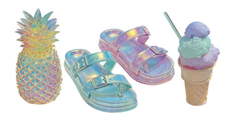 Colorful Iridescent Fruit and Footwear with Ice Cream Cone Element
