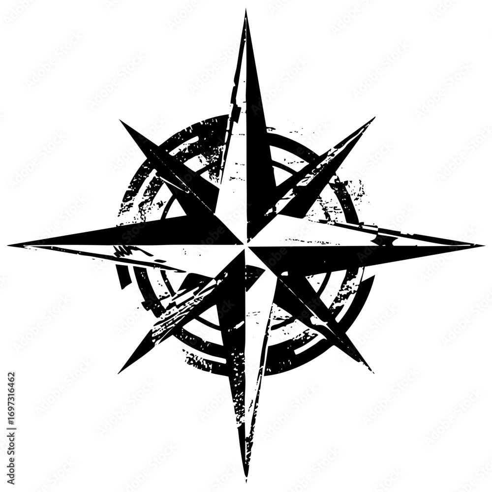 Poster vector distressed nautical compass rose with sharp points.