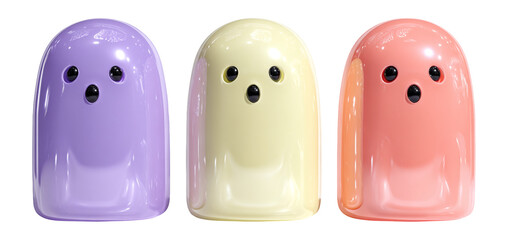 Cute Colorful Ghost Characters in Soft Pastel Shades for Fun Appeal