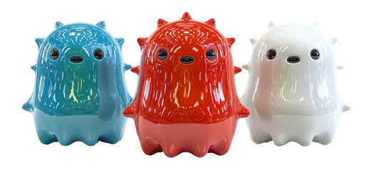 Colorful Cute Monsters in Blue, Red, and White with Spikey Features