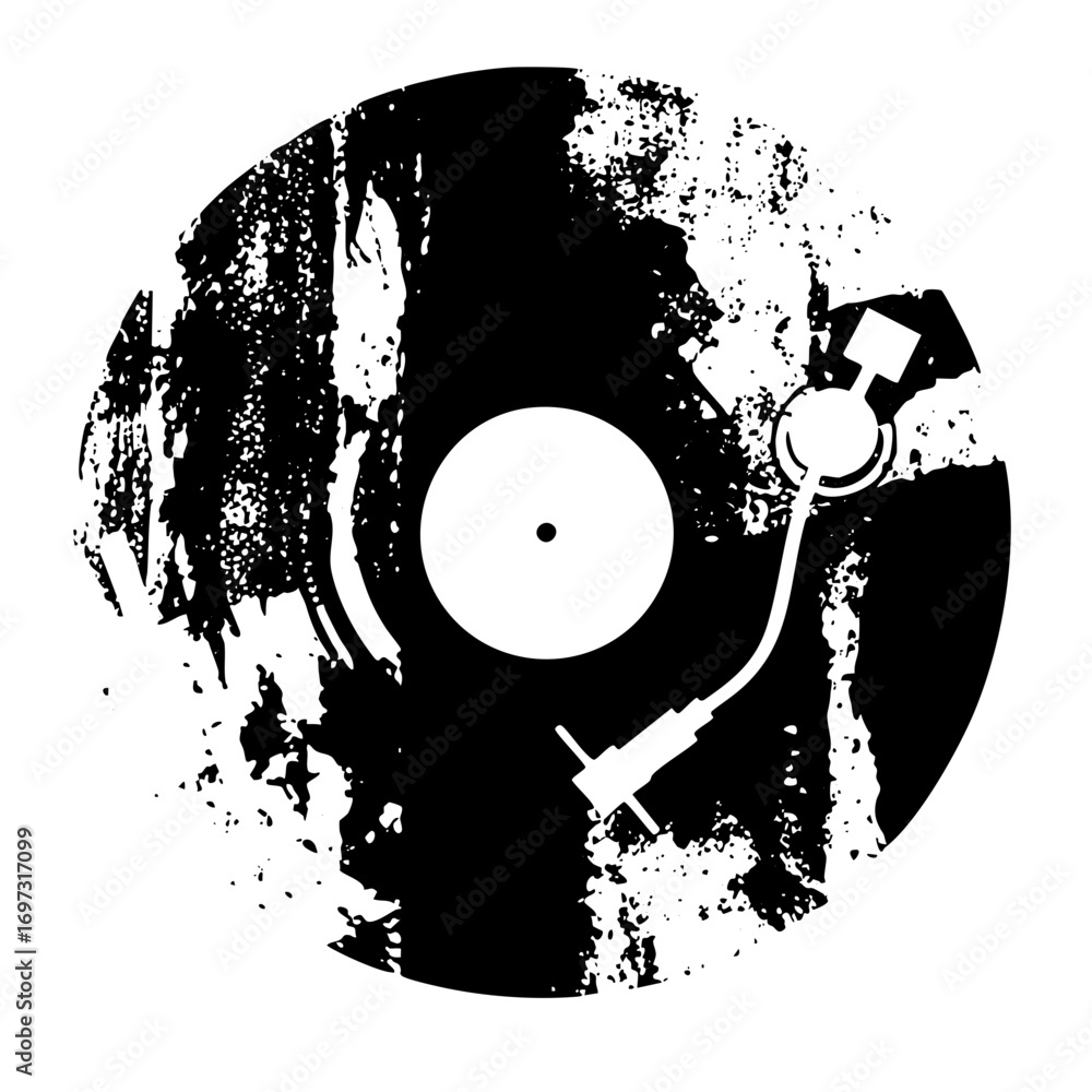 Poster vector vintage record player with distressed texture