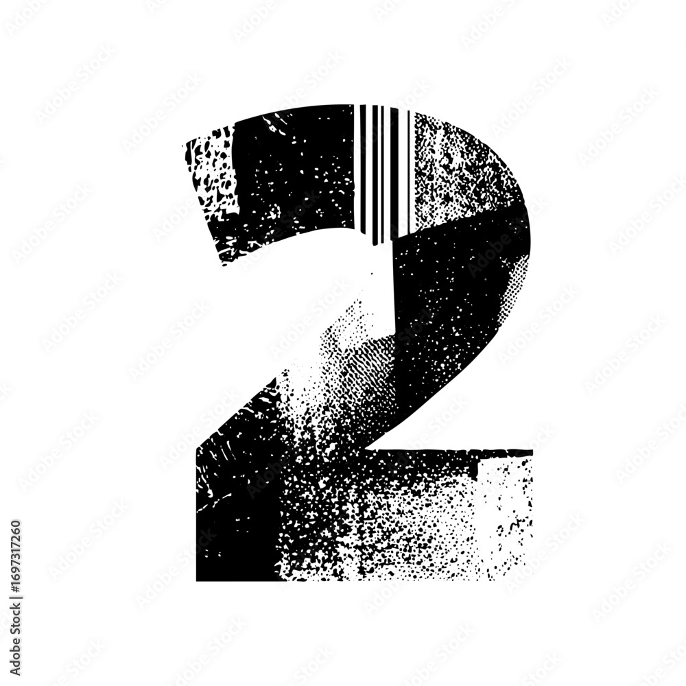 Poster vector distressed number two typographic with textured elements.