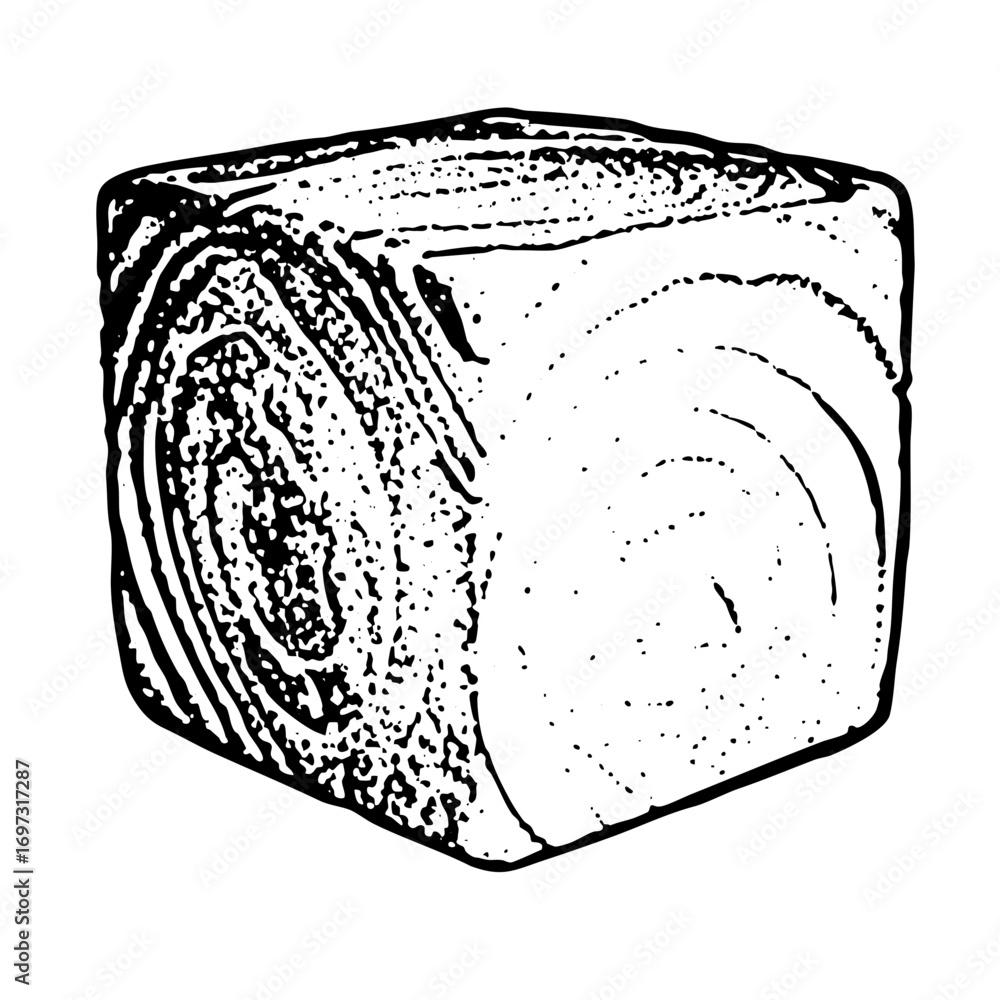 Poster vector detailed of a cubed cheese block with textured rind.