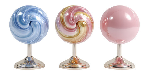 Colorful Swirl Decorative Ornaments on Elegant Silver Stands
