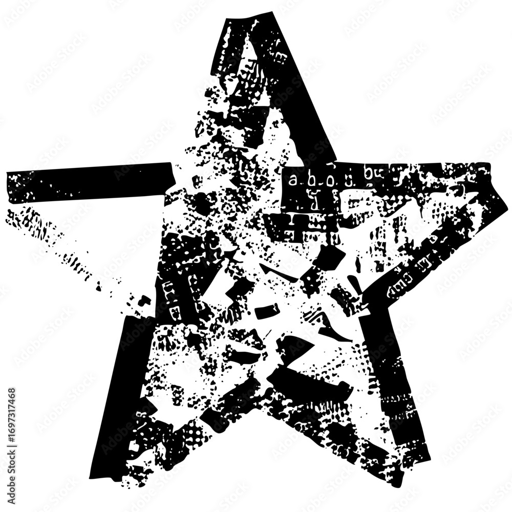 Aufkleber vector distressed five-pointed star with embedded typography.