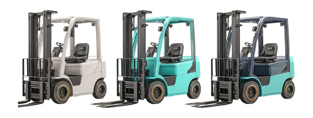 Modern Forklift Trucks in Various Colors for Industrial Use